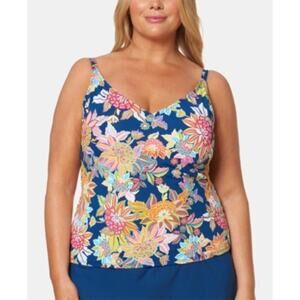 Bleu by Rod Beattie Floral Printed Tankini Top Multi Navy Size 22 Plus NWT